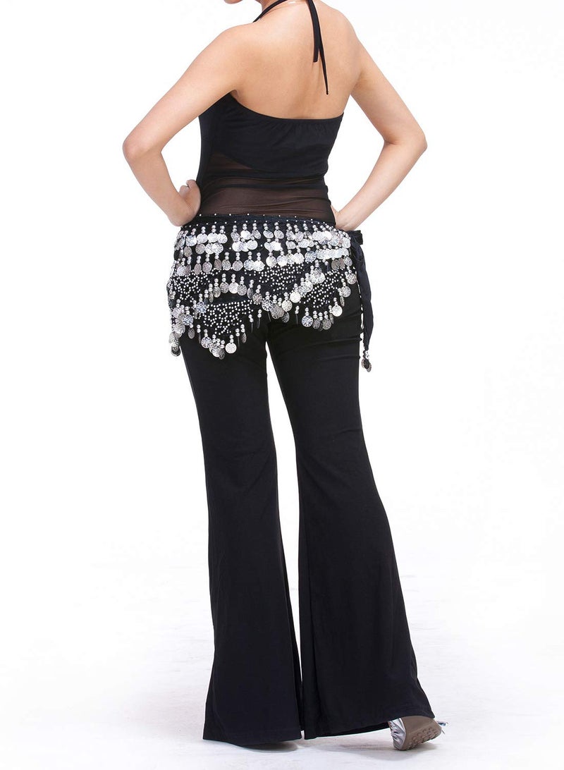 Aivtalk Women Belly Dance Wrap Gypsy Skirts with Coins Sequins Hip Scarf Black & Silver - Image 3